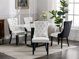Tufted solid wood PU and velvet cushioned dining chairs with wooden leg nail head decoration 2-piece set in white and black