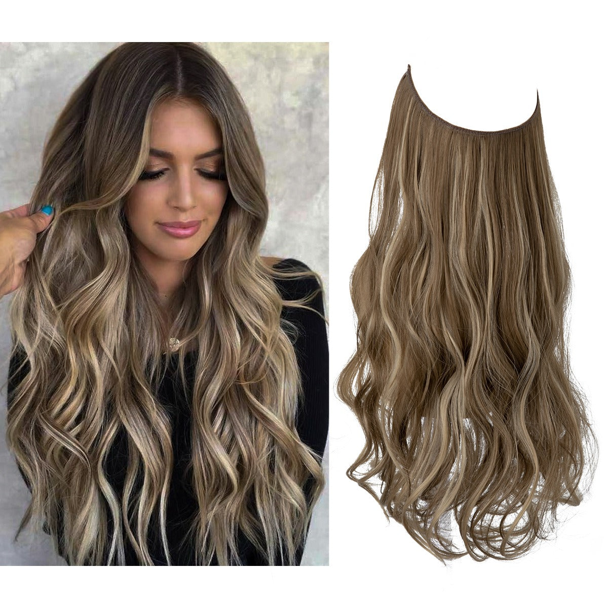 European And American Wig Piece Female Fishline Hair Extension Piece Chemical Fiber Matte High Temperature Silk Long Curly Human Hair - V.I.P Digital Presence