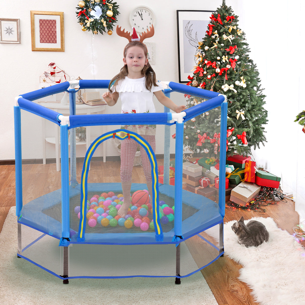 55'' Toddlers Trampoline with Safety Enclosure Net and Balls, Indoor Outdoor Mini Trampoline for Kids - V.I.P Digital Presence