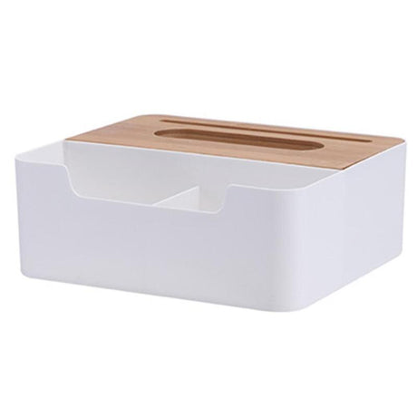 Multi-functional Plastic Tissue Box with Bamboo Wooden Cover Phone Slot Home Kitchen Napkin Case Holder Storage Decoration - V.I.P Digital Presence