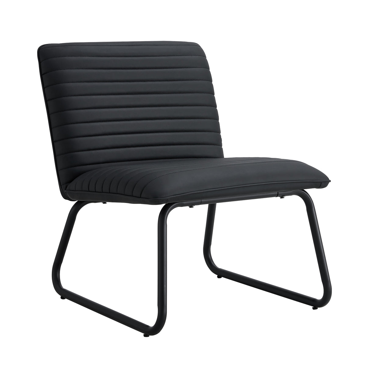 Black minimalist armless sofa chair with PU backrest paired with black metal legs