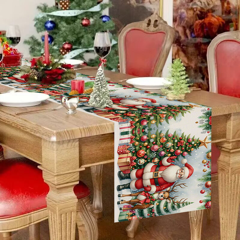 Christmas decoration table flag home fabric tablecloth holiday party tablecloth tea flag Christmas tree print - V.I.P Digital Presence