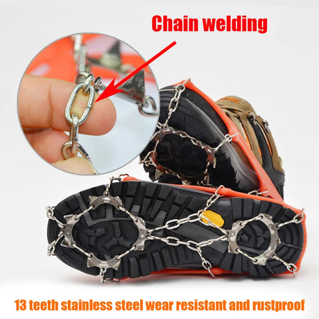 1 Pair Outdoor Climbing Non-slip Ice Snow Grippers 13 Teeth Spike Cleats Crampons for Family Outdoor Camping Accessories - V.I.P Digital Presence