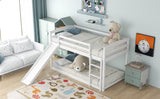 Twin over Twin Bunk Bed with Convertible Slide and Ladder   White