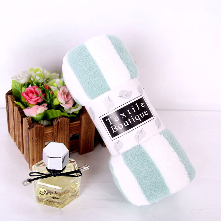 Coral Fleece Towel Thickened Absorbent Striped Edge Towel