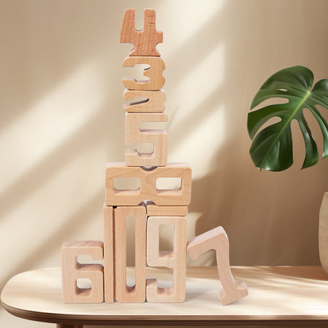 Children's Montessori early education teaching aids, large particle beech wood digital building blocks, kindergarten enlightenment assembly, stacking and height toys - V.I.P Digital Presence