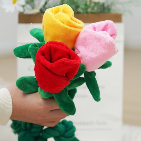 Dog Toy Rose Flower Plush Durable Biting Tooth Cleaning Cotton Rope Knot Crinkle Sound Self-Entertainment Interactive Pet Product - V.I.P Digital Presence