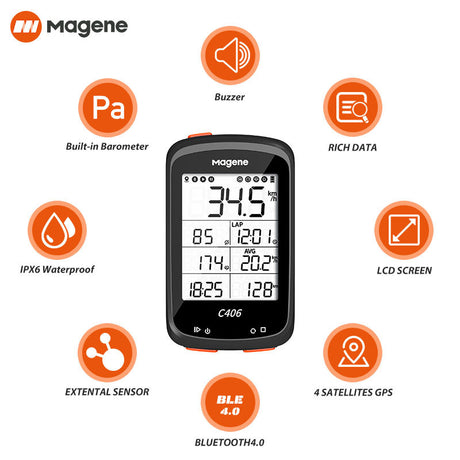 Magene McKim C406 Bicycle GPS Computer Bike Computer Speed Odometer ANT+ - V.I.P Digital Presence