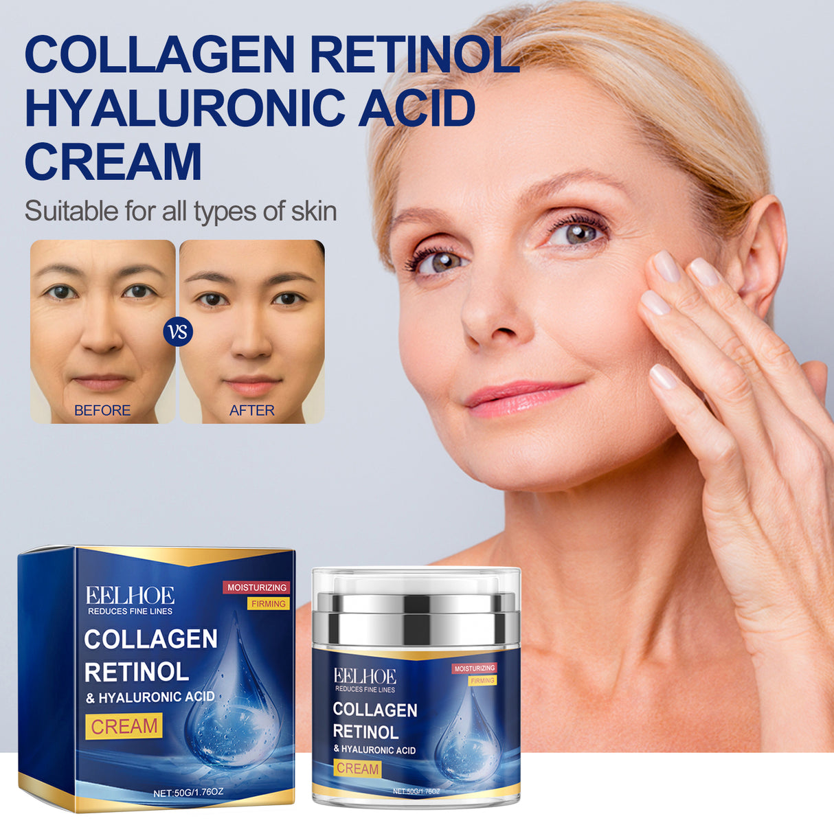 Collagen Retinol Hyaluronic Acid Cream, Hydrating And Moisturizing Deep Moisturizing And Smoothing Fine Lines Firming Skin Care Cream