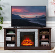 18 inch cherry colored fireplace with open entertainment console space, 58.31 inches wide, 15.39 inches deep, and 26.06 inches h - V.I.P Digital Presence