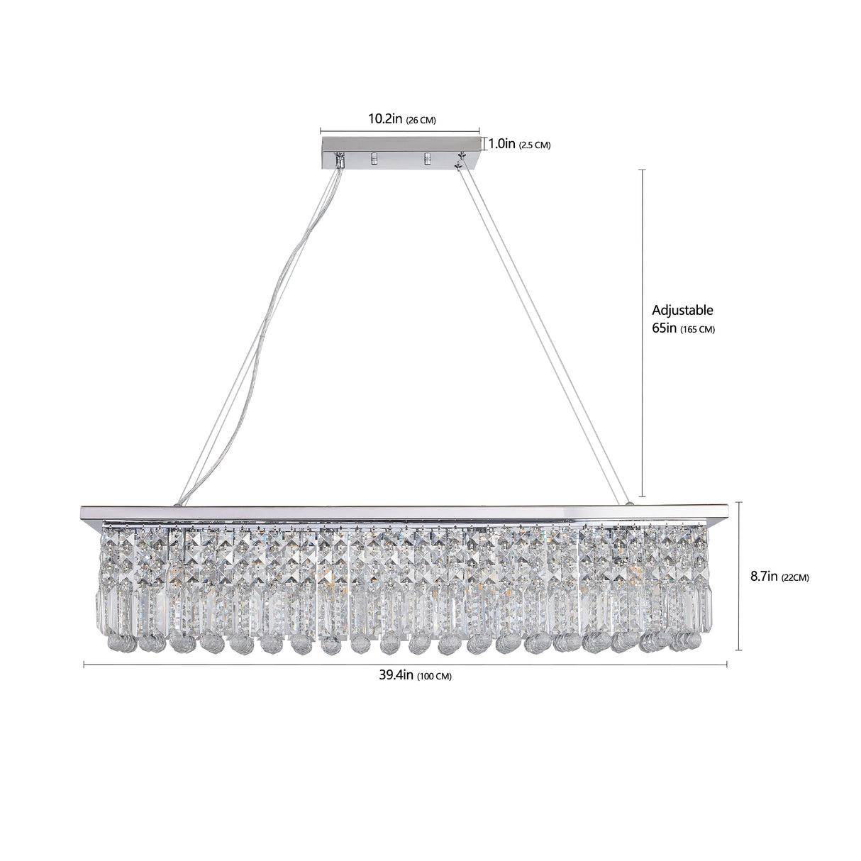 Modern Crystal Chandelier for Dining Room 8-Light White Rectangle Raindrop L39.4'' x W9.8'' x H8.7'(Bulb Not Included) - V.I.P Digital Presence
