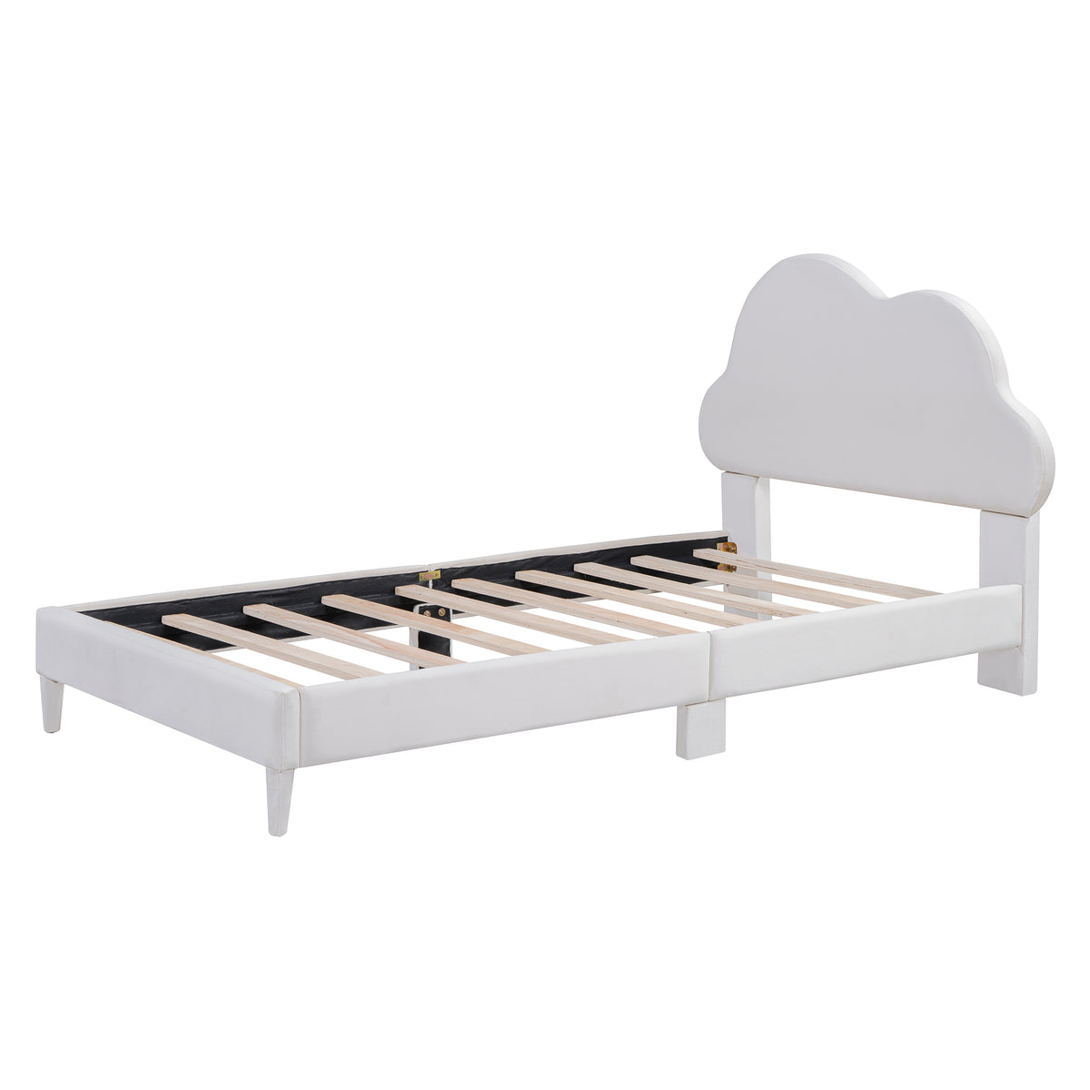 Twin Size Upholstered Cloud-Shape Bed ,Velvet Platform Bed with Headboard,No Box-spring Needed,Beige - V.I.P Digital Presence