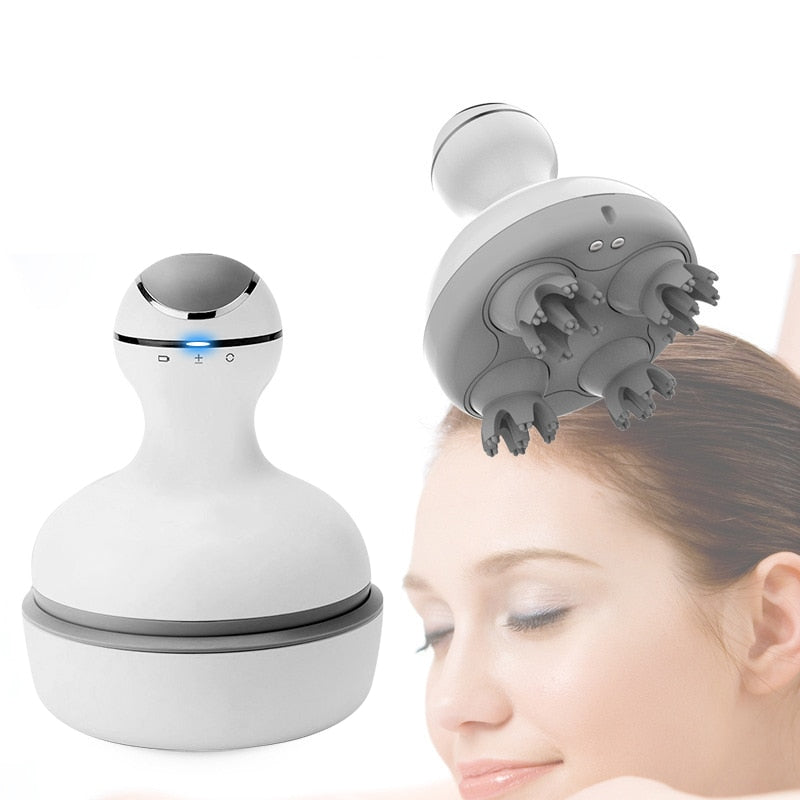 Masajeador de cabeza eléctrico 3D impermeable, inalámbrico, para el cuero cabelludo, promueve el crecimiento del cabello, amasado profundo del tejido corporal y vibración. 