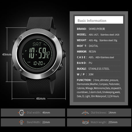 SKMEI 1427-belt type  altimeter barometer thermometer altitude men's digital watch sports clock mountain climbing hiking watch Monterey - V.I.P Digital Presence