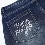 Street Design Floral Embroidered Denim Wide-Leg Long Pants Men's Vibe Trendy Washed Distressed Straight Leg Trousers - V.I.P Digital Presence