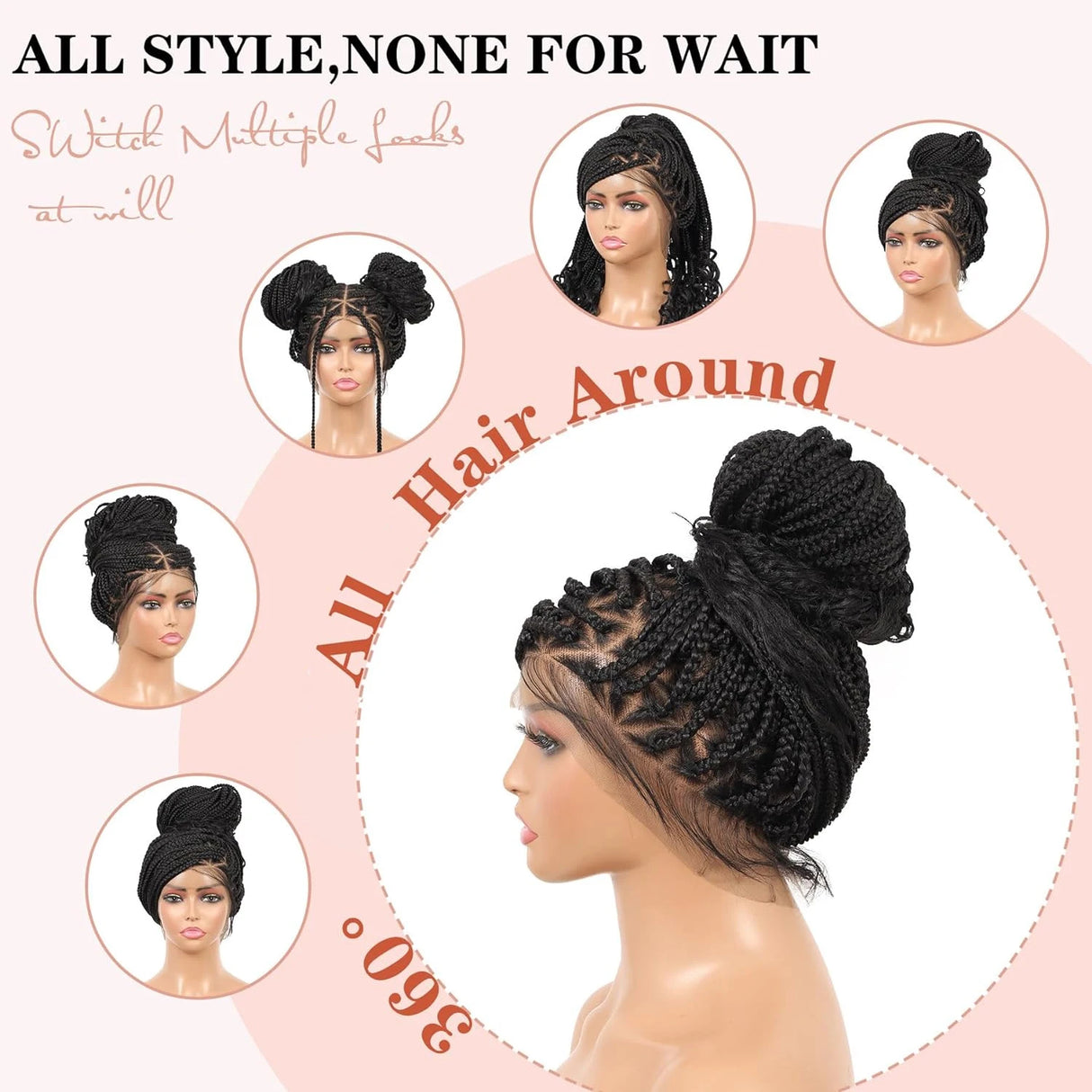 Triangle Knotless Braided Wigs 36Inch Bohemian Curly Braided Lace Front Wigs Synthetic Hand Double Lace Braid Wig - V.I.P Digital Presence