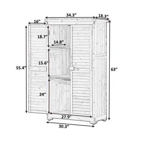 Wooden Garden Shed 3-tier Patio Storage Cabinet Outdoor Organizer Wooden Lockers with Fir Wood (Gray Wood Color -Shutter Design) - V.I.P Digital Presence