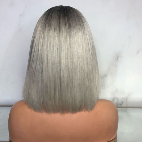 Women's wig black gray mixed color middle part bobo short straight hair inner buckle bob short hair dyed chemical fiber hair - V.I.P Digital Presence