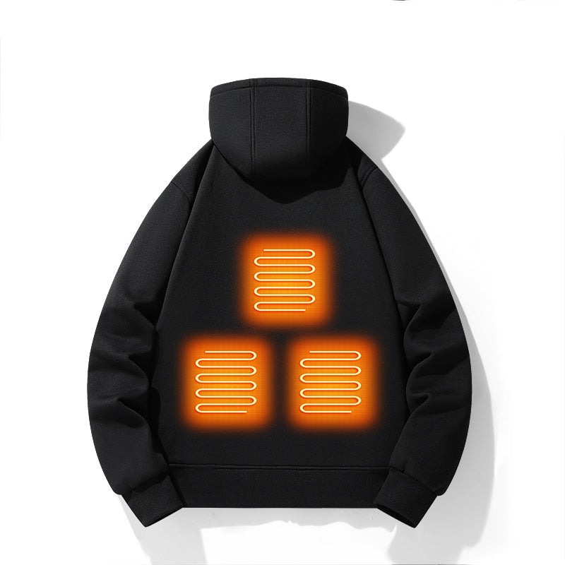 European and American zipper cardigan heating hoodie intelligent hooded five zone heating jacket outdoor warm electric clothing for men - V.I.P Digital Presence
