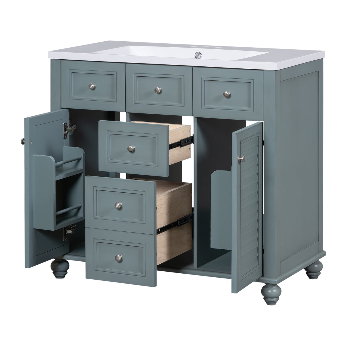 36 "bathroom makeup cabinet with resin sink combination and 2 drawers, with soft closing door, blue color - V.I.P Digital Presence