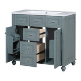 36 "bathroom makeup cabinet with resin sink combination and 2 drawers, with soft closing door, blue color - V.I.P Digital Presence
