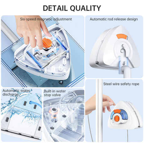 New magnetic glass cleaner with extended pole and double-sided water storage for high-rise home use. - V.I.P Digital Presence