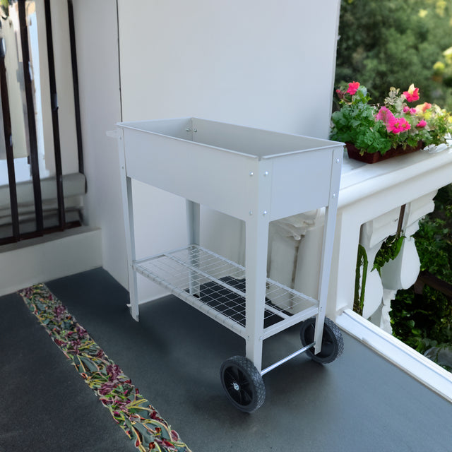 Aveyas mobile metal elevated garden bed cart, with legs, elevated flowerpot box with wheels (gray) - V.I.P Digital Presence