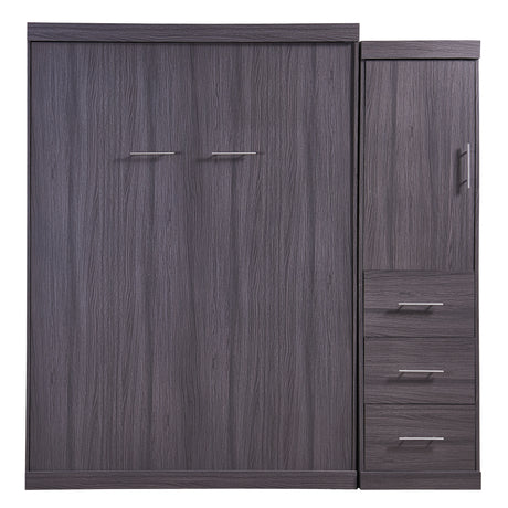 Full Size Murphy Bed with Wardrobe and Drawers, Storage Bed, can be Folded into a Cabinet, Gray - V.I.P Digital Presence