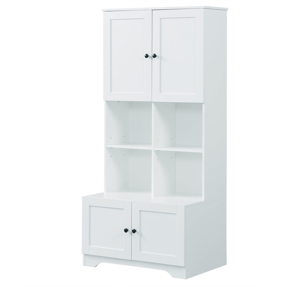 Bathroom storage cabinet, 4-door independent cabinet, adjustable shelf, open multi-layer shelf, white - V.I.P Digital Presence
