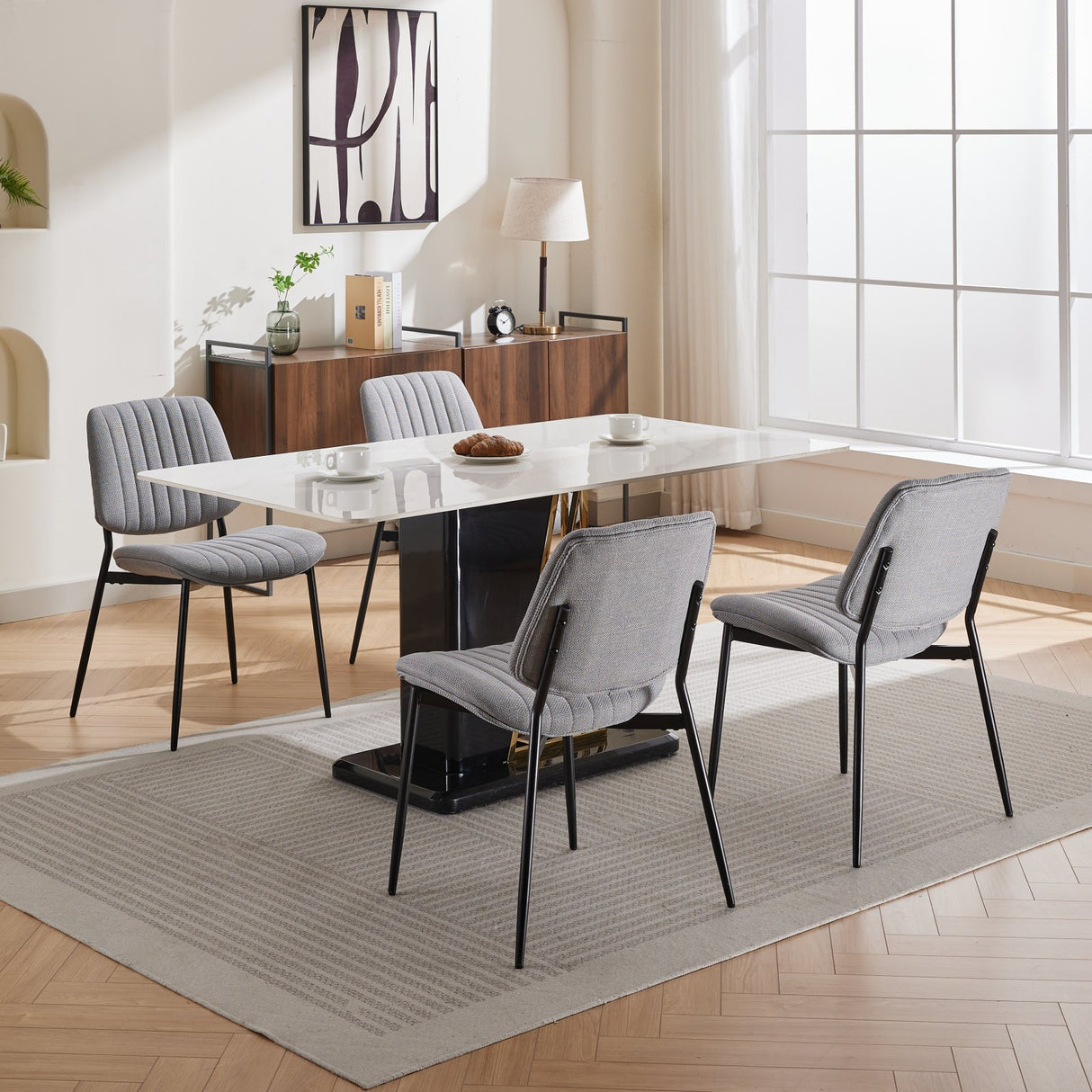 2-piece retro linen chair set with curved wooden backrest, cushioned seat, adjustable metal legs, (gray linen) - V.I.P Digital Presence