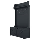 Hall tree with storage desk, entrance desk with drawers and 5 hooks, display rack, dark blue - V.I.P Digital Presence