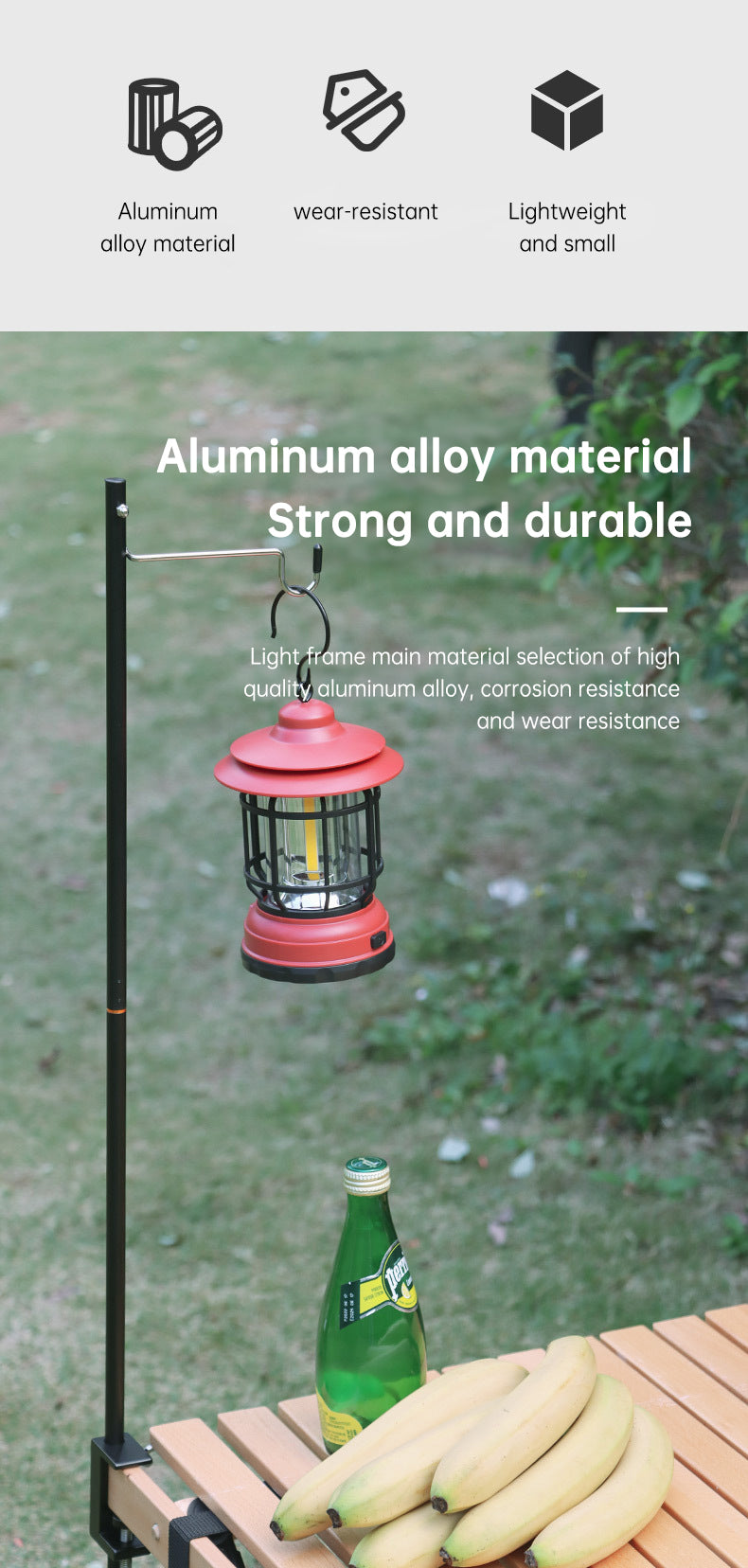 Soporte para lámpara de camping portátil de aleación de aluminio ligero para exteriores con bolsa de almacenamiento