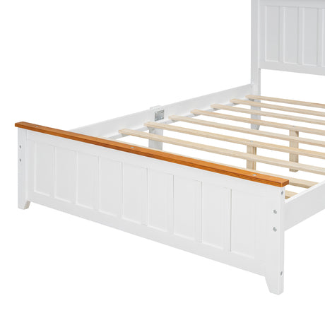 Full Size Wood Platform Bed Wooden Slat Support, Vintage Simple Bed Frame with Rectangular Headboard and Footboard, White - V.I.P Digital Presence