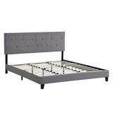 King Size Upholstered Platform Bed Frame with Button Tufted Linen Fabric Headboard Gray - V.I.P Digital Presence