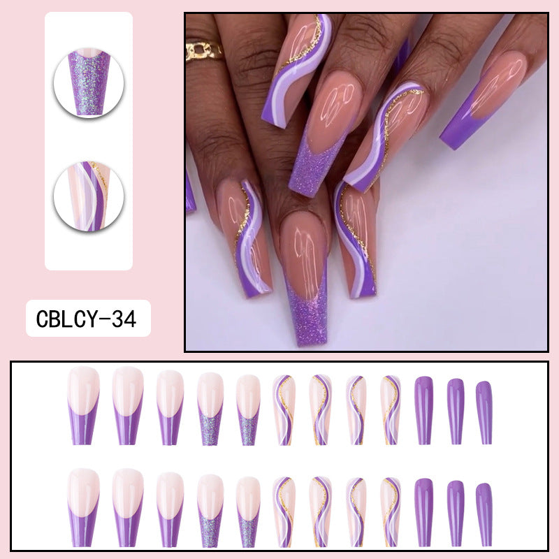 Purple Glitter Wearing Manicure French Geometric Lines Aurora Bright Nail Patches - V.I.P Digital Presence