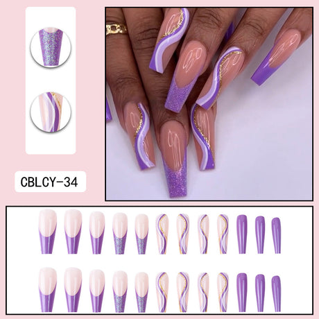 Purple Glitter Wearing Manicure French Geometric Lines Aurora Bright Nail Patches - V.I.P Digital Presence
