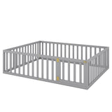 Queen Size Wood Floor Bed Frame with Fence and Door Gray(OLD SKU:WF289663AAE)