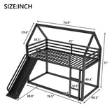 Twin over Twin House Bunk Bed with Ladder and Slide,Black - V.I.P Digital Presence