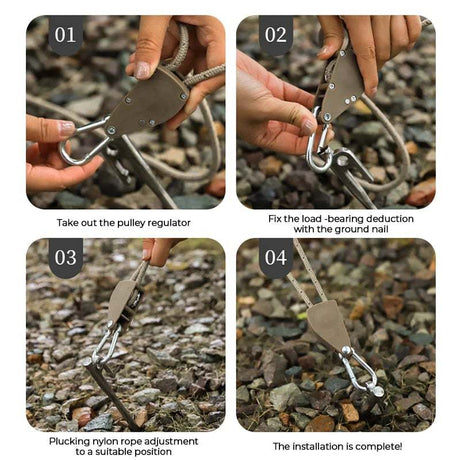 Camping Tent Tie Down Rope Tightener Fastening Pulley Ratchet Hangers Awning Rope Hook Canopy Buckle Rope Tightening Straps Tool - V.I.P Digital Presence