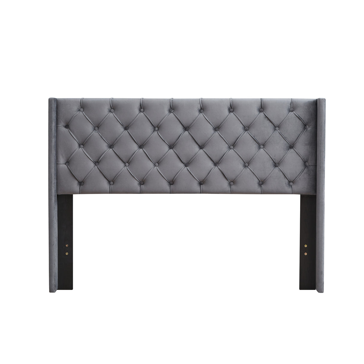 Velvet Button Tufted-Upholstered Bed with Wings Design - Strong Wood Slat Support - Easy Assembly - Gray Queen platform bed - V.I.P Digital Presence