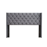 Velvet Button Tufted-Upholstered Bed with Wings Design - Strong Wood Slat Support - Easy Assembly - Gray Queen platform bed - V.I.P Digital Presence