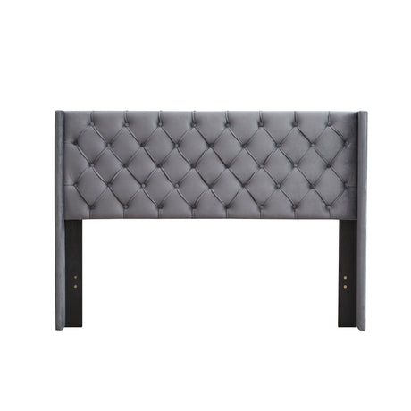 Velvet Button Tufted-Upholstered Bed with Wings Design - Strong Wood Slat Support - Easy Assembly - Gray Queen platform bed - V.I.P Digital Presence