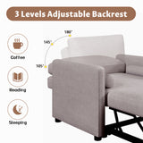 3 in 1 Convertible Sleeper Chair with Adjustable Backrest, Lounger Chair Turns Into Bed, Single Bed for Living Room, Linen, Tan - V.I.P Digital Presence