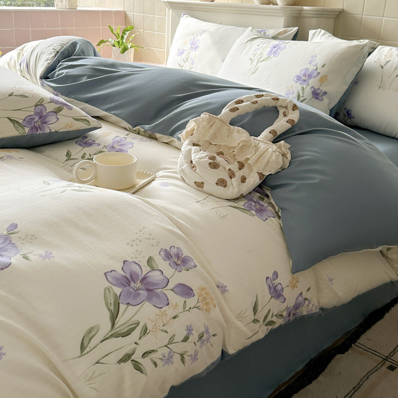 Double Gauze Four-Piece Set Jacquard Small Bamboo Cotton Three-Piece Set Student Dormitory INS Fresh Floral Bedding - V.I.P Digital Presence
