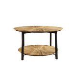 31.5 "Round Coffee Table Stand Wooden Double Layer Coffee Table with Open Storage Space and Metal Table Legs