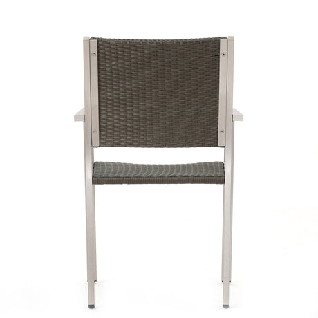 Cape Coral Outdoor Wicker Dining Chairs with Aluminum Frames, 2-Pcs Set, Grey - V.I.P Digital Presence
