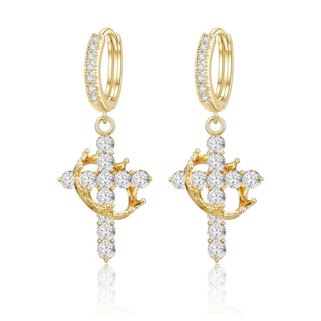 Rotating Crown Cross Earrings Set with Zircon - V.I.P Digital Presence