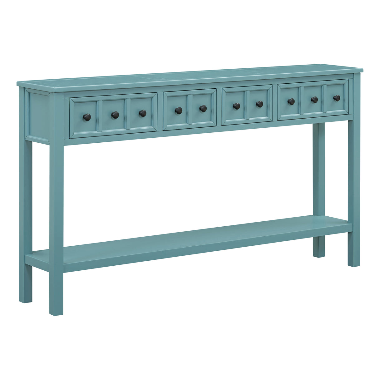 TREXM Rural Entrance Console Table 60 "Long Sofa Table with Two Different Size Drawers and Bottom Shelves for Storage (Turquoise