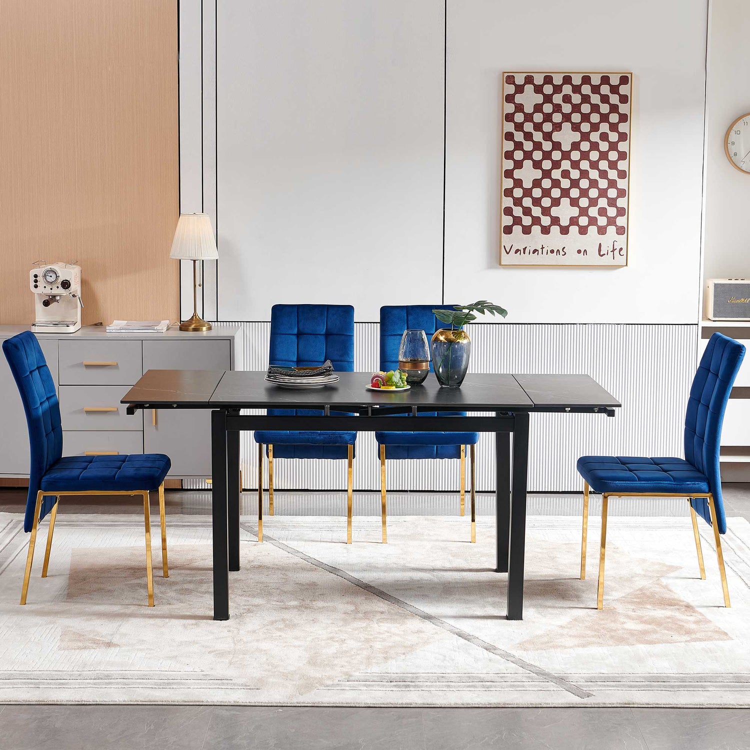 Innerspace Dining Table Rectangular Black Ceramic Modern Rectangular Expandable Dining Room Table For Spac ...