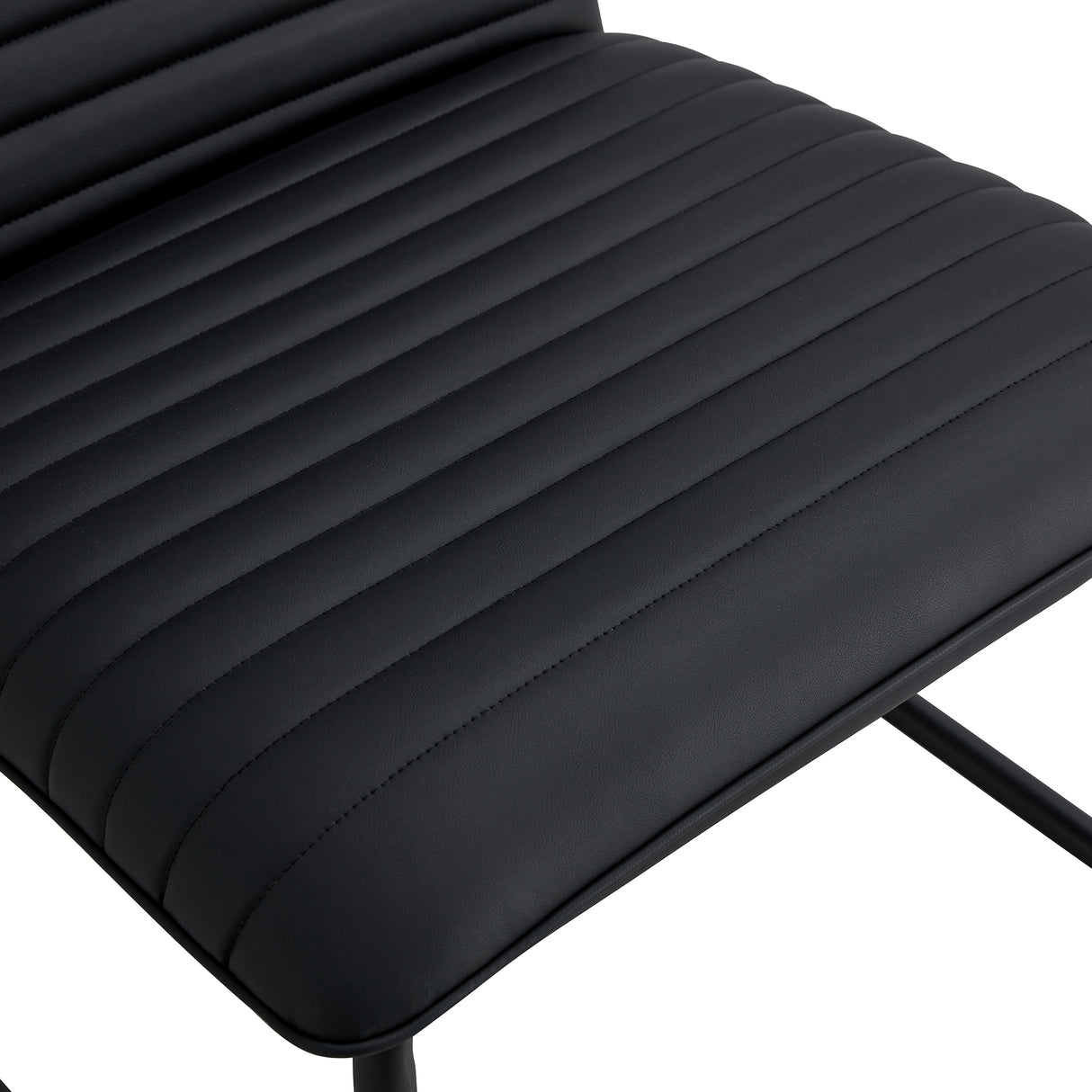 Black minimalist armless sofa chair with PU backrest paired with black metal legs
